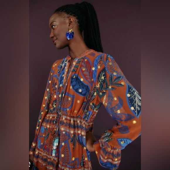 Farm Rio Brown Wild Jungle Midi Dress Size S NWT - Picture 8 of 9